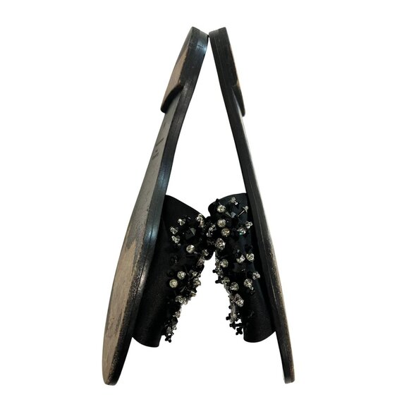 LANVIN 10mm Swarovski Crystal and Bead-Embellished Satin Slides in Black - Picture 3 of 4